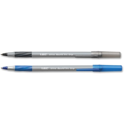 BIC Round Stic Grip Xtra-Comfort Ball Pen Medium Point 36ct Ast (24-BK/12-BE)
