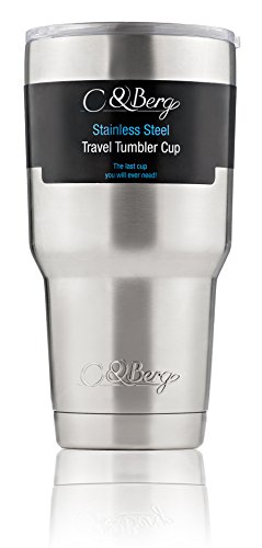 Stainless Steel Tumbler 30 Oz Cup, Double Wall Vacuum Insulation - Ice Cold Cooler Thermos Travel Mug, Keep Beverages Hot, No Sweat, BPA Free, Thermal Lid, Coffee Ebook Bonus, 10% Off Coupon by C&Berg