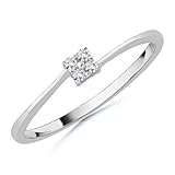Round Diamond Sleek Curved Shank Ring in 10k White Gold