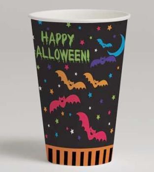 Halloween Cloak & Bats 3-D 12 oz Paper Cups 8 Per Pack