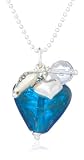Martick Turquoise Sparkle Murano Glass Style Heart With Silver Hearts Rock Crystal Charms Pendant