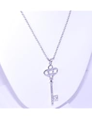 14K White Gold Diamond Key with Rolo Chain
