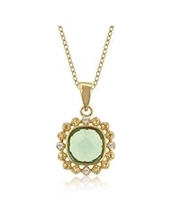 Alexander James 14k Gold Bonded to .925 Sterling Silver Floral Pendant Peridot CZ and Clear CZ Accents in Goldtone Chain Included