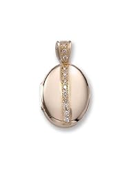 Solid 14k Premium Weight Yellow Gold Oval with Diamonds Picture Locket 5/8 inch x 1 inch