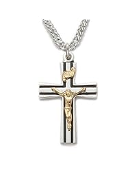 Highest Quality 1" Sterling Silver Crucifix Pendant Cross Necklace in a 2-Tone and Black Enameled Design w/Chain 20" Length Gift Boxed
