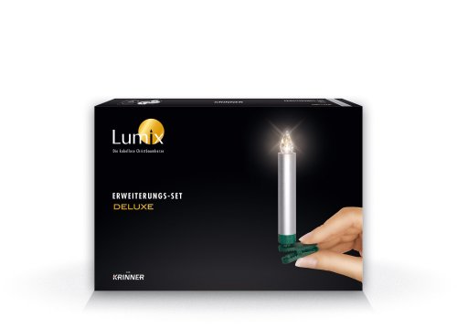 Krinner 74254 LUMIX DELUXE Erweiterungs-Set silber IR, 5 silberfarbene, kabellose LED-Christbaumkerzen mit Batterien, in warm-wei&szlig;en Licht