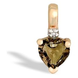 14K Yellow Gold Genuine Heart Smoky Quartz and Diamond Pendant by Jewels For Me