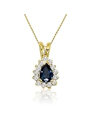 14K Yellow Gold Pear Shape Sapphire and Diamond Pendant (3/4ct tgw 18" chain)