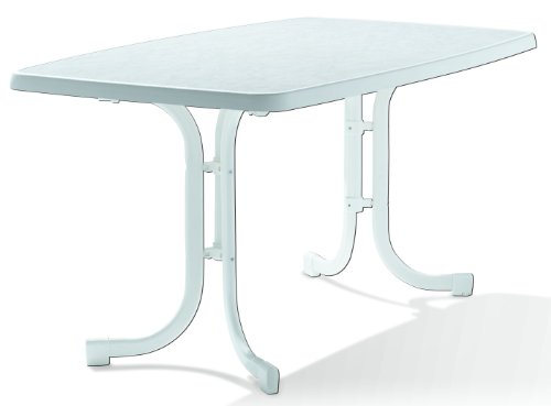 SIEGER Gartentisch oval 150x90cm, weiß Stahrohrgestell weiß, Mecalitplatte