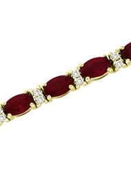 0.50ct Diamond & 6.00ct Oval Shape Ruby Bracelet 7 Inch 14k Yellow Gold Double Safety Lock