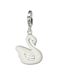 SilberDream Charm enameled white swan, 925 Sterling Silver Charms Pendant with Lobster Clasp for Charms Bracelet, Necklace or Earring FC645