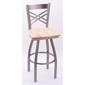 Catalina 25 Bar Stool with Stainless Steel finish, Natural Maple wood seat, and 360 degree... by Holland Bar Stool Co