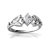 14K White Gold Square Genuine White Topaz Celtic Knot Ring