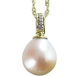 Natural White 9.5-10mm Dewdrop 14k Yellow Gold Diamond Cultured Pearl Pendant Necklace - Dahlia Classic Collection