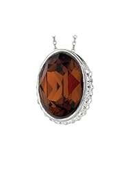 Sterling Silver 1.1mm Cable Chain Link Simulated Smokey Quartz Oval Ladies Pendant