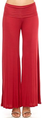 Aly-Rose Women's Wide Leg Comfy Fold Over Casual Day Off Palazzo Pants (Medium, Red)