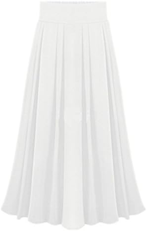 XINUO Women's Pleated Elastic Waist Chiffon Casual Holiday Beach OL Maxi Skirts (White)