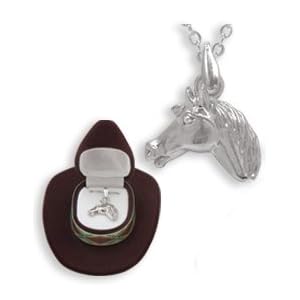 Western Crystal HORSE HEAD NECKLACE in Cowboy Hat Gift Box