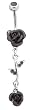 Stainless Steel Belly Ring with Black Crystals - Dangling Rose