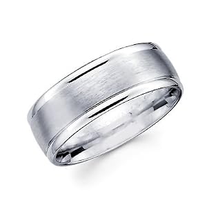 Solid 14k White Gold Womens Mens Satin High Polish Wedding Ring Band 6MM Size 9