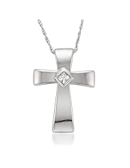 10k White Gold Princess-cut Diamond Accent Cross Pendant Necklace (I-J, I2)