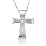 10k White Gold Princess-cut Diamond Accent Cross Pendant Necklace (I-J, I2)
