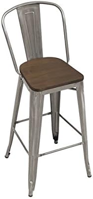 Tabouret Bistro Wood And Metal Seat Gunmetal Finish Bar Stools (Set of 2)
