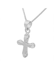 Sterling Silver Cubic Zirconia Cross Pendant with Necklace (015 Gauge Box Chain, 18 inches)