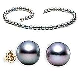 14k, Black Cultured Pearl Necklace and Earring Set