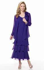 Chiffon/Taffeta/Tulle Long Sleeves Crystal Lace Crystals Beaded Applique Mother-of-the-Bride Dress 