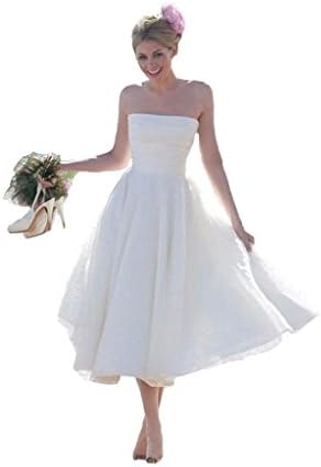 Fashionbridal Women's Strapless Tea Length Short Bridal Wedding Dresses White 18 Plus