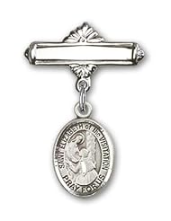 Sterling Silver Baby Badge with St. Elizabeth of the Visitation Charm and Polished Badge Pin