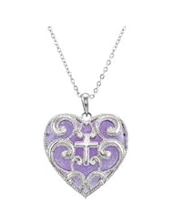 Sterling Silver and Purple Heart Cross Necklace 18"