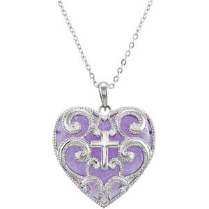 Sterling Silver and Purple Heart Cross Necklace 18\