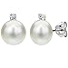 Sterling Silver with .50tcw Cubic Zirconia and 7-7.5mm White Freshwater Cultured Pearl Stud Earrings