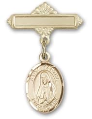 Gold Filled Baby Badge with St. Martha Charm and Polished Badge Pin