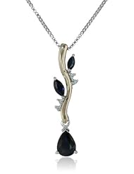 S&G Sterling Silver, 14k Yellow Gold, Blue Sapphire, and Diamond Pendant Necklace, 18"