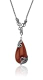 Sterling Silver Marcasite & Garnet Glass Tear Drop Necklace, 16