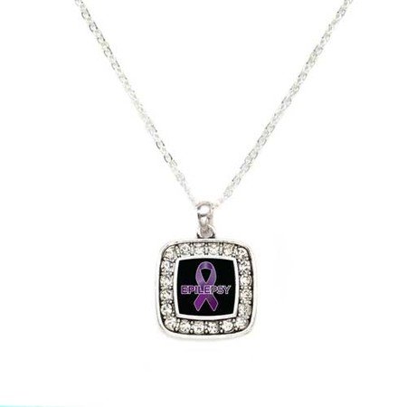 Epilepsy Awareness Classic Silver Plated Square Crystal Necklace