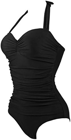 Tragarse Women 2 Pieces Plus Size Halter UP backless Resort Swimwear BK-23 (L, Black)