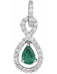 14K White Gold Emerald and Diamond Pendant -- LIFETIME WARRANTY