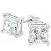 7mm 3ct CZ Princess Square Cut Stud Earrings White Rhodium Plated Basket Setting