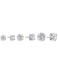 Jewelry: 10k White Gold Swarovski Zirconia Stud Earrings Three-Pair Set (3.5 cttw) - Verigold CZ Division