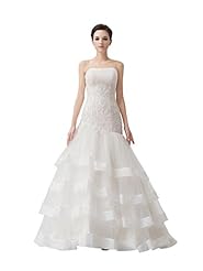 Strapless Applique Lace-Up Tiered Dropped   Waistline Satin/Tulle Mermaid Wedding Dress  with a Brush/Sweep Train 