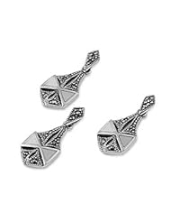 Sterling Silver High Fashion Tile Design Hexagon Pendant and Earrings Jewelry Set with Mother of Pearl