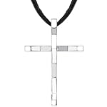 Stylish Faith: Designer Inspired Surgical Stainless Steel High Polished Finish Cross Pendant on a Black Cord