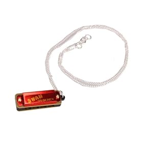 Red Swan Mini Harmonica 4 Hole 8 Tone Necklace (Size: 1.38" X 0.59")