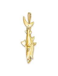 3-D Hollow Hanging Shark Pendant In 14 Karat Yellow Gold