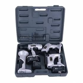 New 4 piece Expert Cordless Power Electric Tool Kit: Drill, Jig-saw, Detail Sander & Torch 