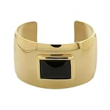 Ladies Gold Plated Stainless Steel Gold Plated Cuff Bracelet with Black Onyx Accent, 7.75